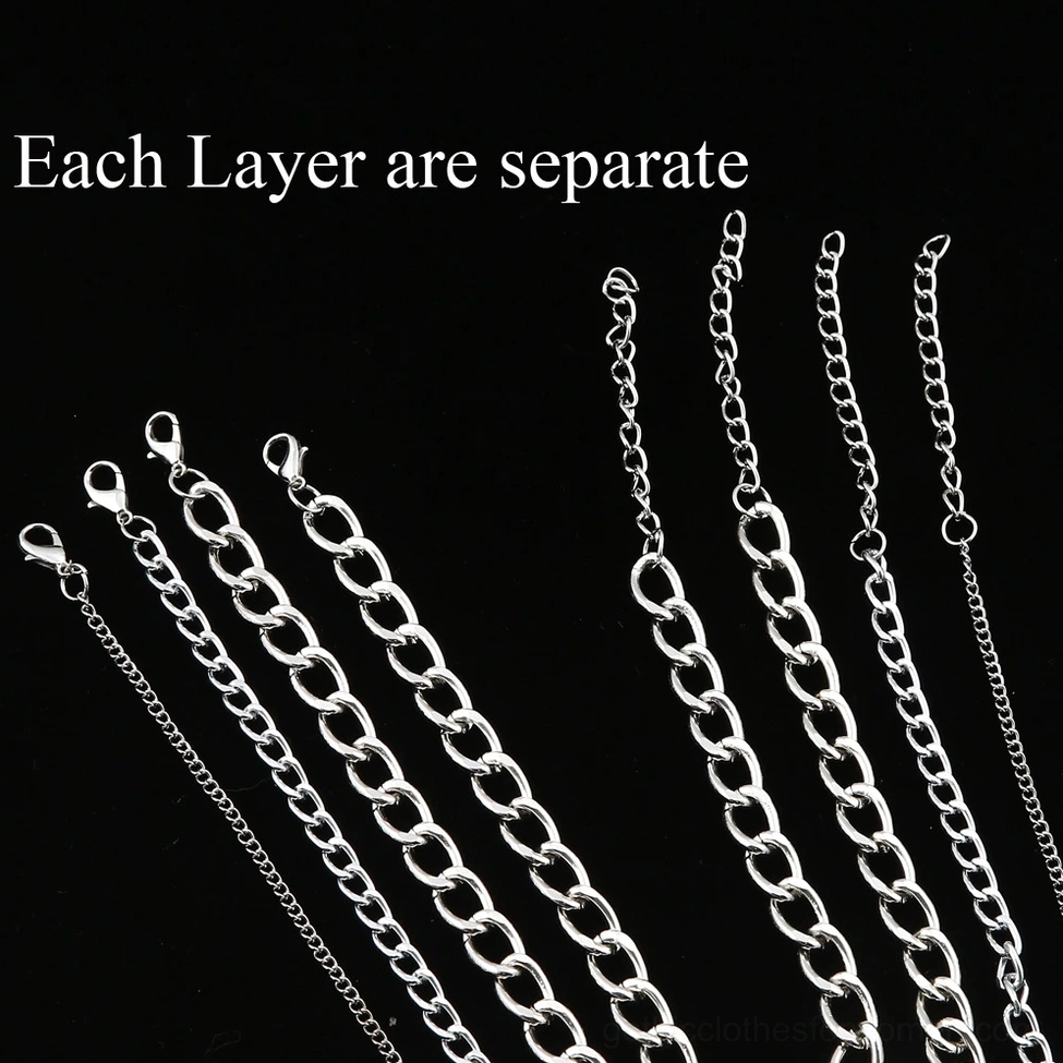 Separate individual layered chain necklaces shown in flat lay, demonstrating each independent layer of the gothic chain set