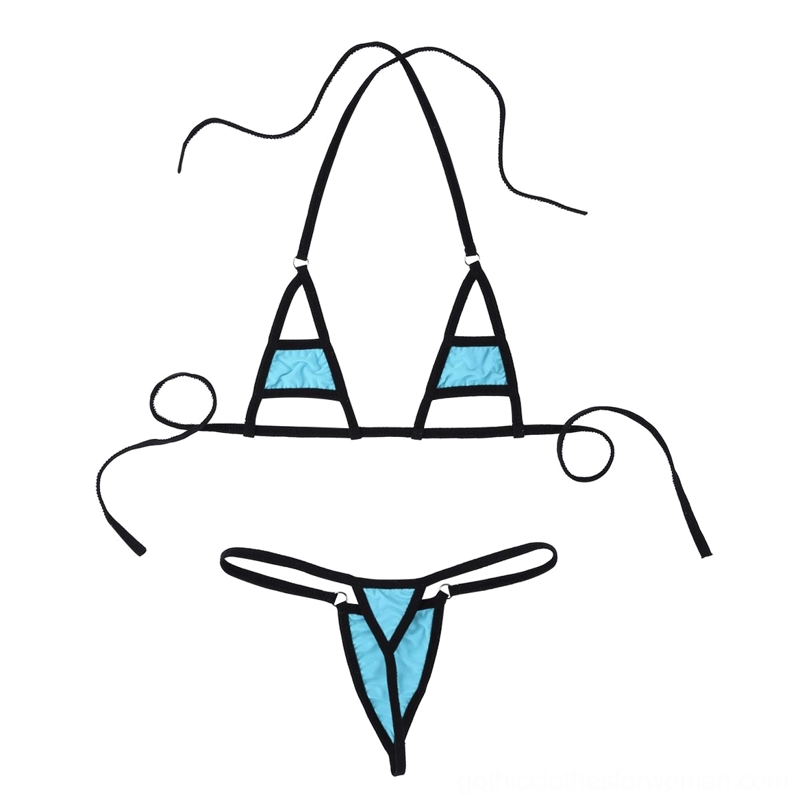 Light blue one-size micro bikini set, ethereal moonlight gothic aesthetic minimalist design