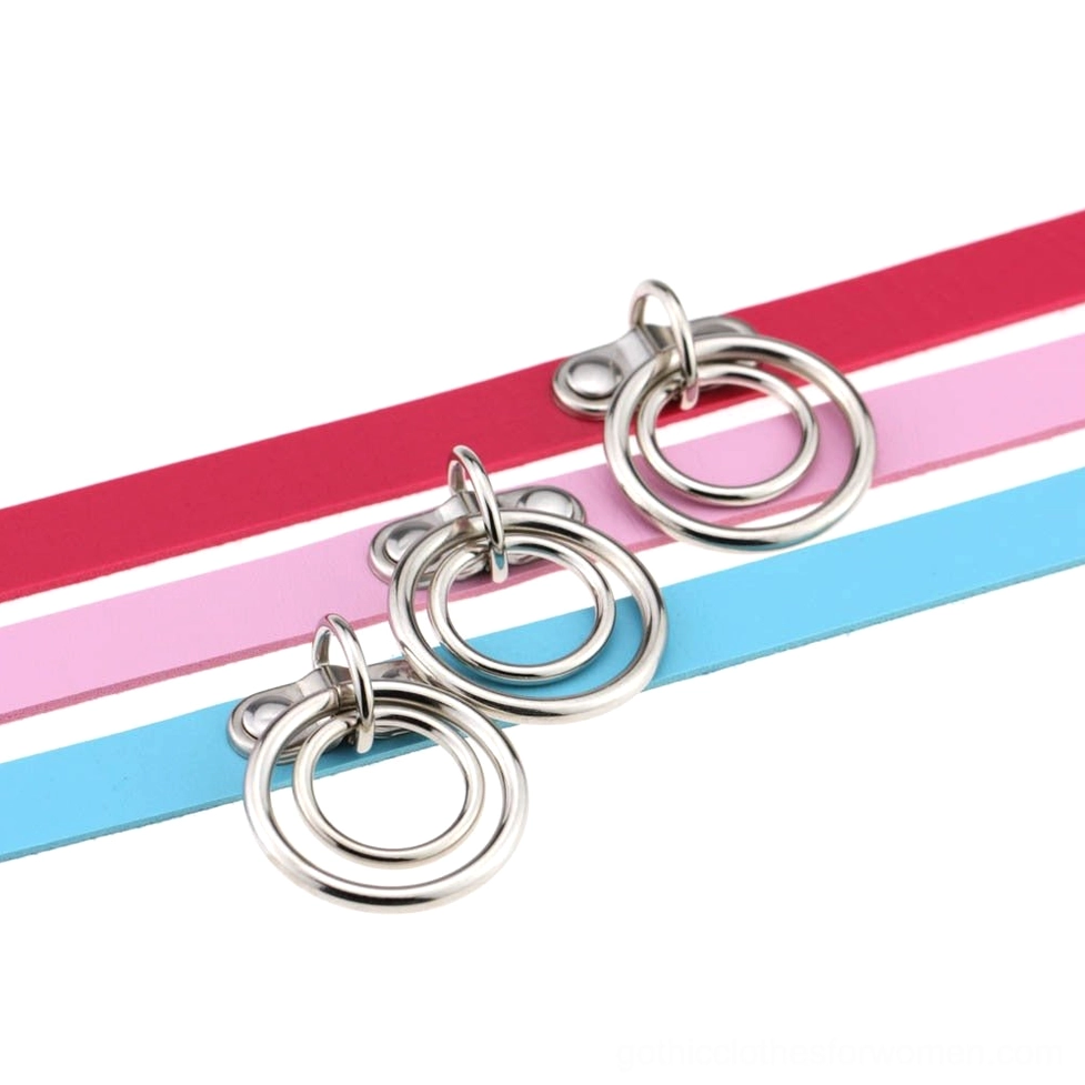 Light coffee beige gothic choker with adjustable metal rings, alternative fashion necklace