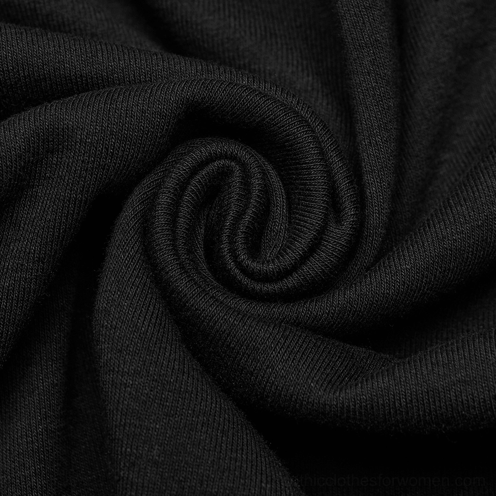 Women's gothic lunar knit top showing fitted silhouette, mock neck, and gradient moon design from multiple angles