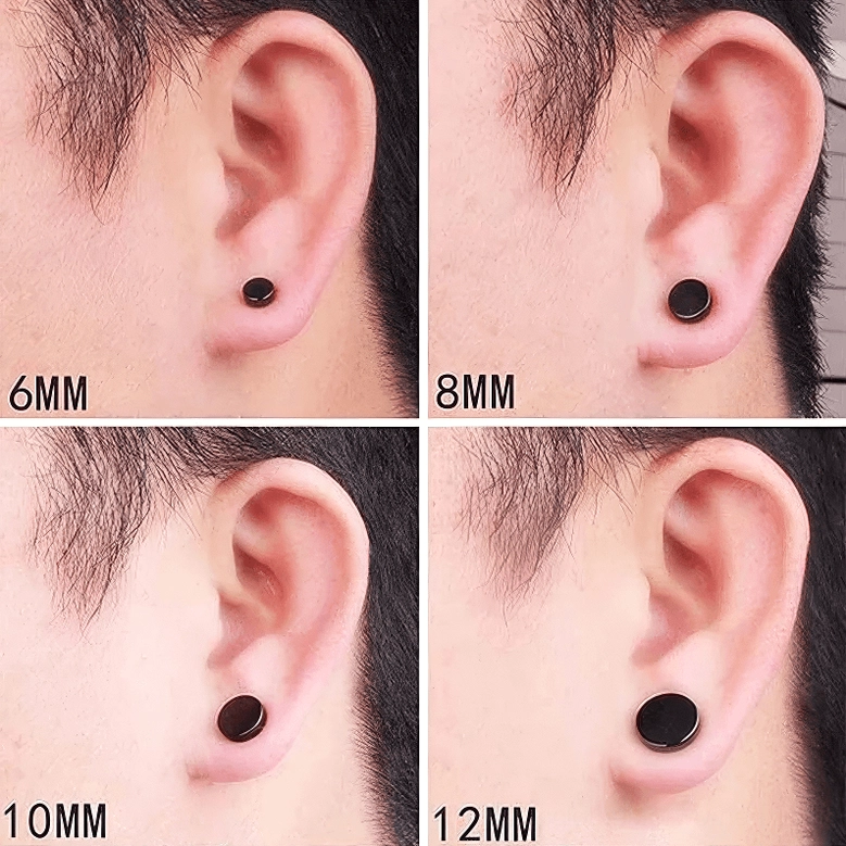 Magnetic stud earring sizing reference guide, stainless steel round studs multiple sizes for gothic jewelry collection