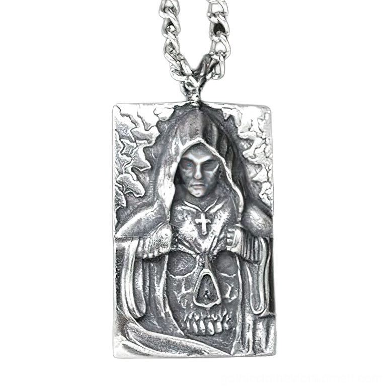 Polished Silver-Tone Memento Mori Skull Pendant - Light Oxidized Gothic Jewelry Detail