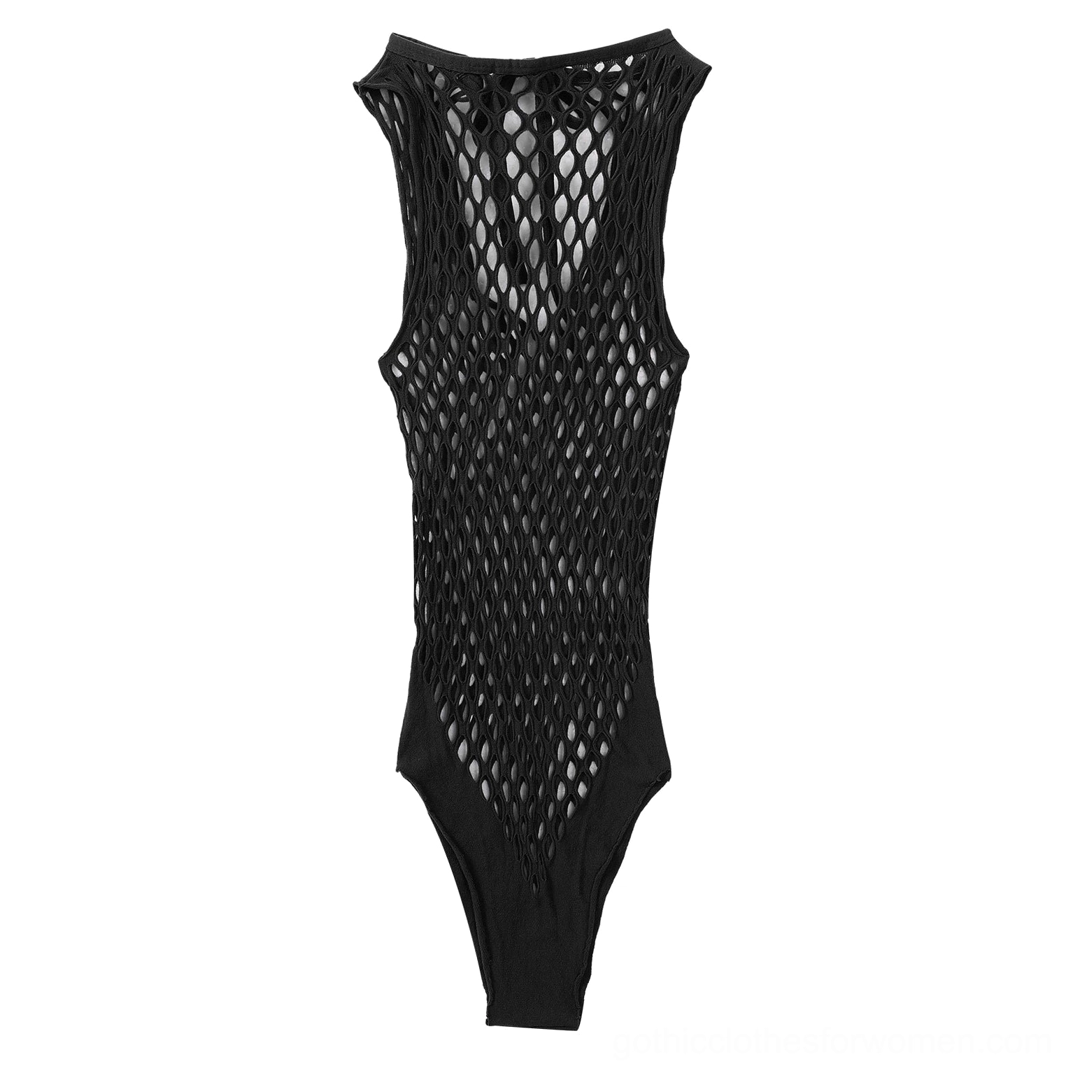 Mesh bodysuit three-quarter view hollow net construction detail