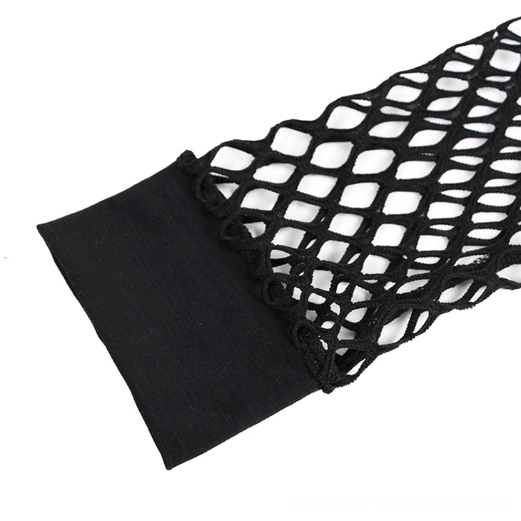 Gothic mesh crop top layering options with various undergarment styles