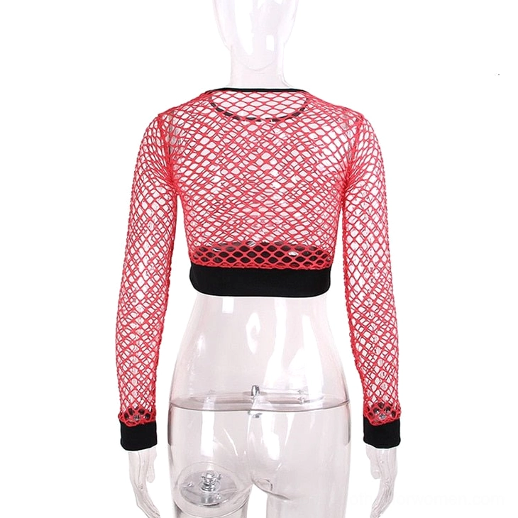 Mesh fishnet crop top size range display, all available sizes from S to 3XL