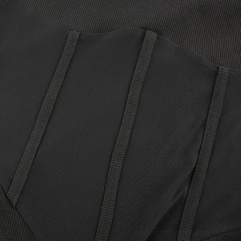 Mesh patchwork long sleeve bodysuit color and finish detail - close-up texture shot