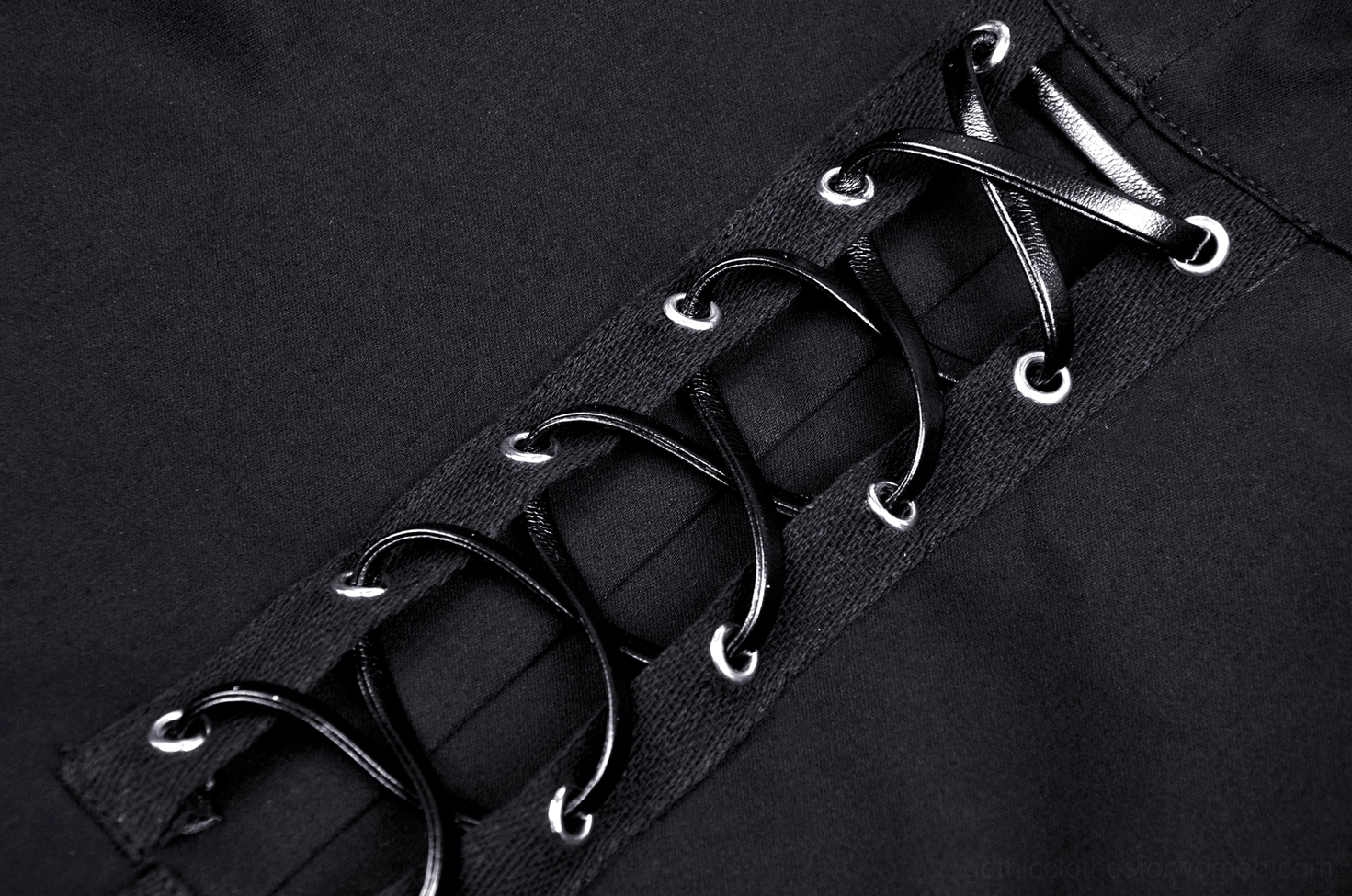 Adjustable metal buckle strap on black cat ear crop top - close-up hardware detail