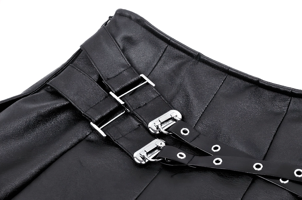 Silver-toned metal buckle clasp with eyelet detail on faux leather strap, showing gothic aesthetic hardware craftsmanship