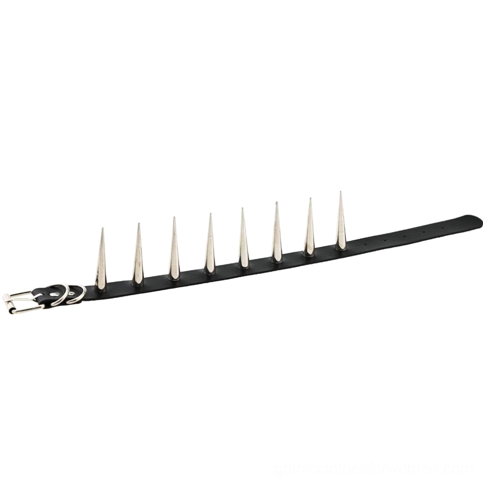Alternative fashion gothic choker with metal spikes detail showing individual spike craftsmanship and placement