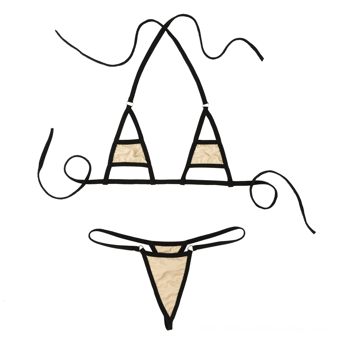 Micro bikini lingerie sizing reference, one universal size fit demonstration on model