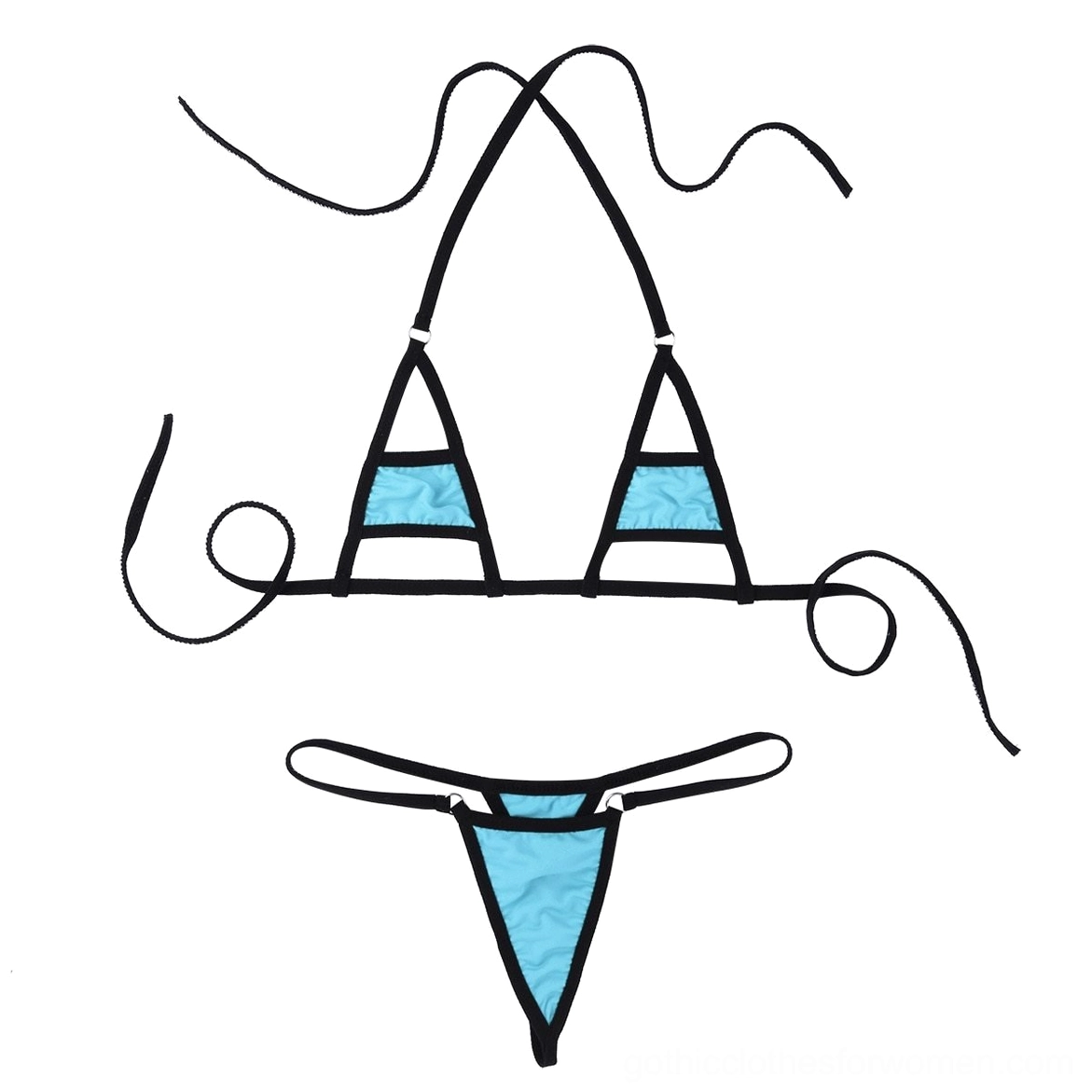 Micro bikini set collection overview, all seven gothic colorways full-body styling