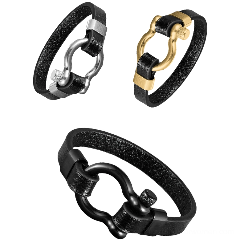 Compact mini black leather gothic bracelet with stainless steel toggle clasp, flat side view showing proportions