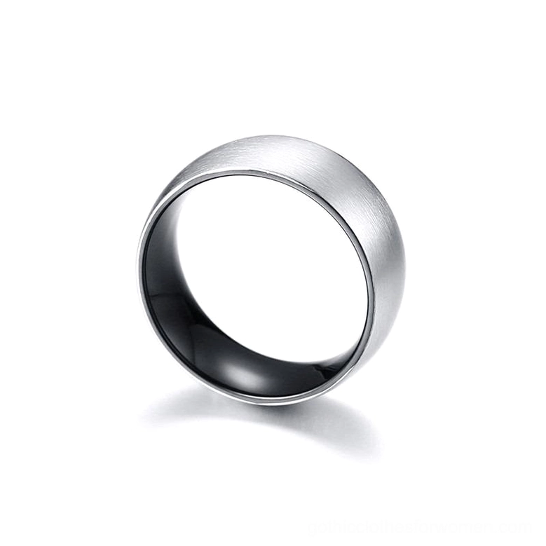 Geometric stainless steel gothic ring with polished matte finish, alternative jewelry detail shot