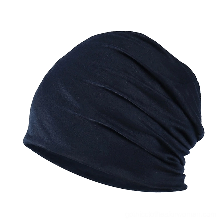 Navy dark blue gothic beanie with ruched design, soft jersey fabric, alternative fashion hat