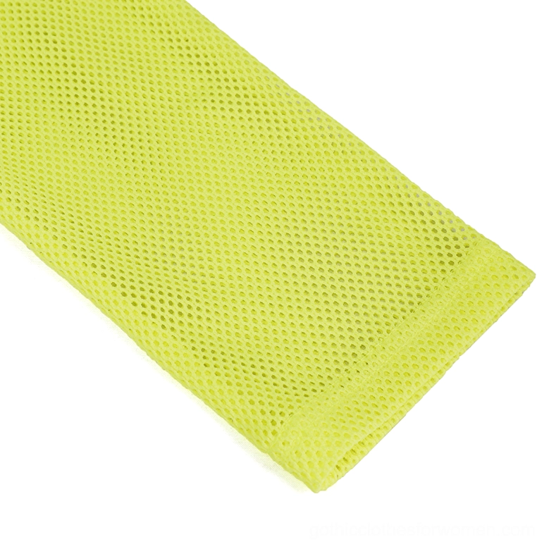 Fine perforated mesh sleeve detail - neon yellow long sleeve with straight hem and breathable polyamide construction for comfortable alternative fashion wear