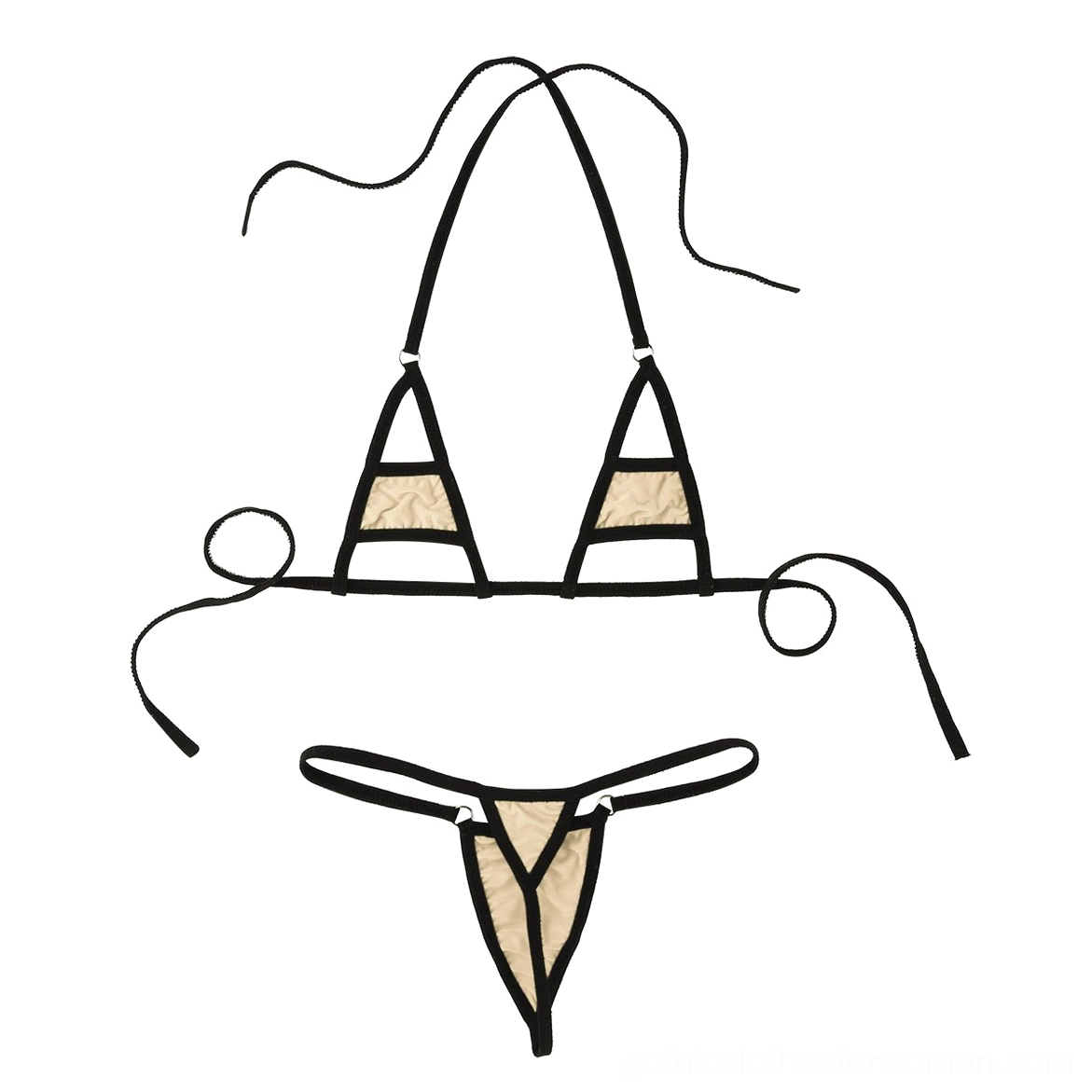 Nude one-size micro bikini set, abstract gothic sensuality clean minimalist aesthetic