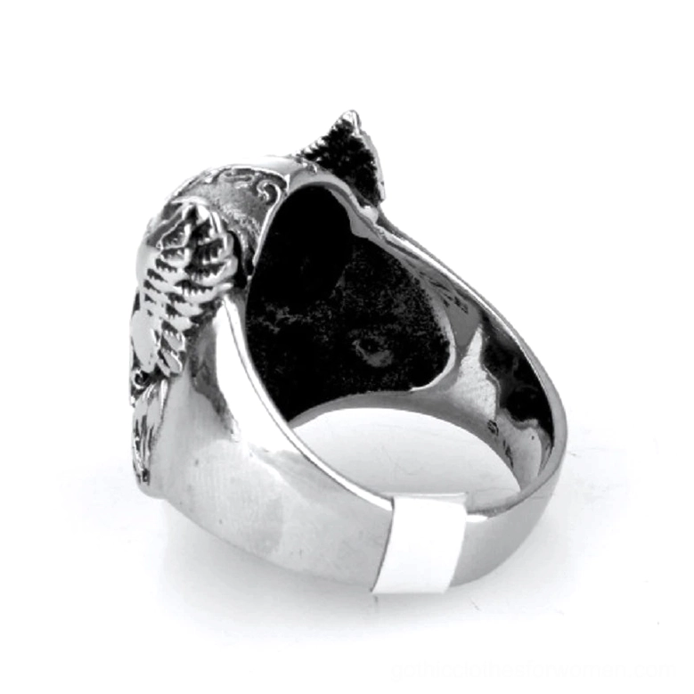 Odin Viking Head Ring Back View - Hollow Inner Band Design Stainless Steel