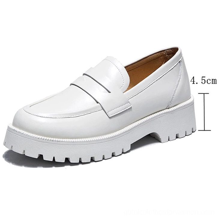 Off-white cream leather gothic loafers with thick lug outsole, side profile showing substantial heel construction