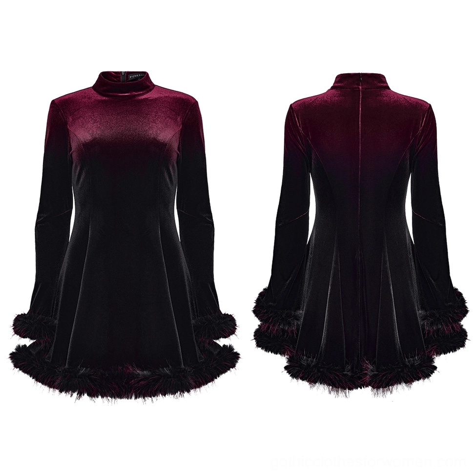 Burgundy black ombre velvet gothic dress flat lay front and back product shot