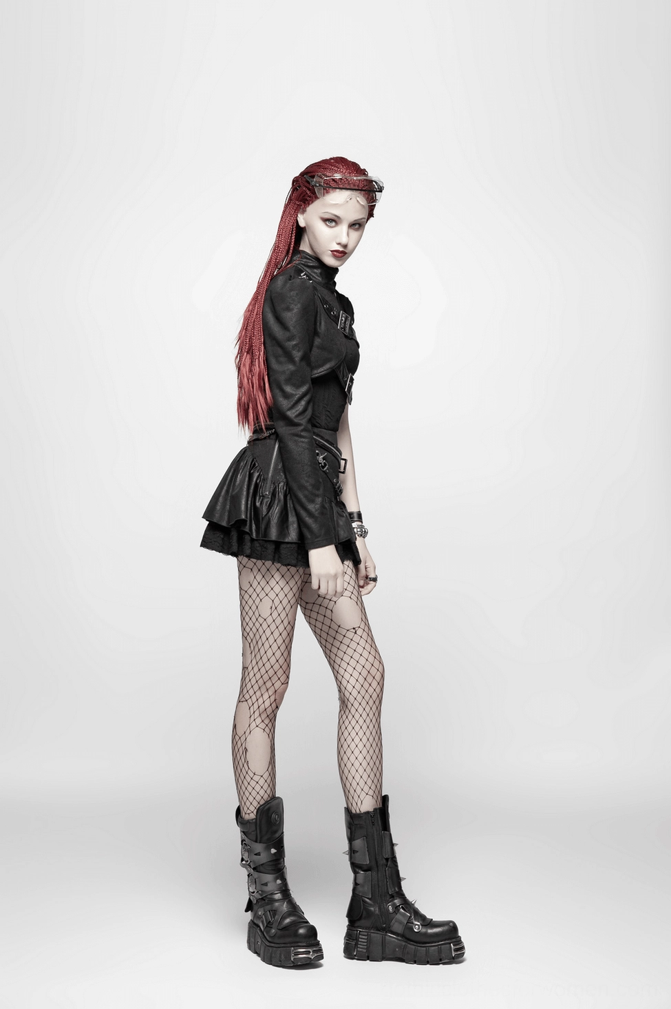 One-shoulder black gothic faux leather jacket - modern punk-goth fusion styling
