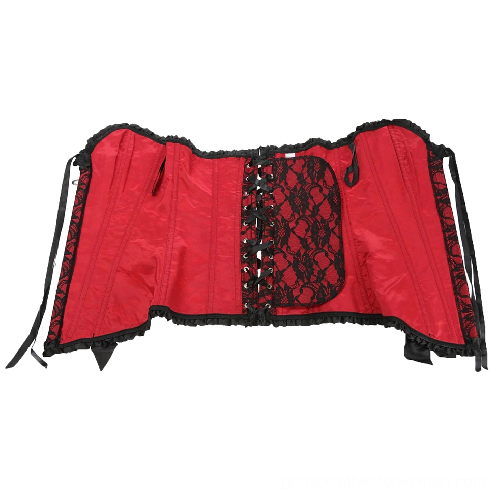 Alternative fashion overbust corset with boned construction, lace detailing, and vintage gothic aesthetic styling