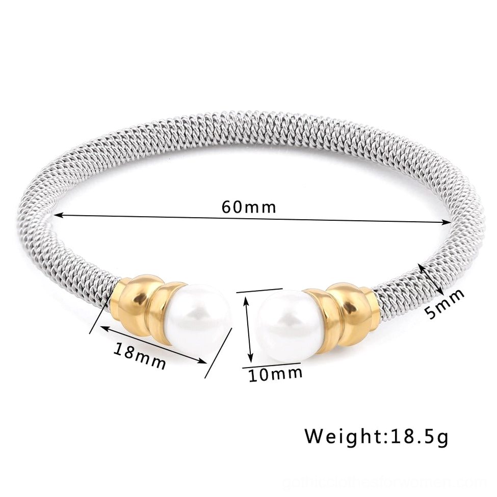Antique silver pearl bracelet with weight specifications and measurements, product detail shot