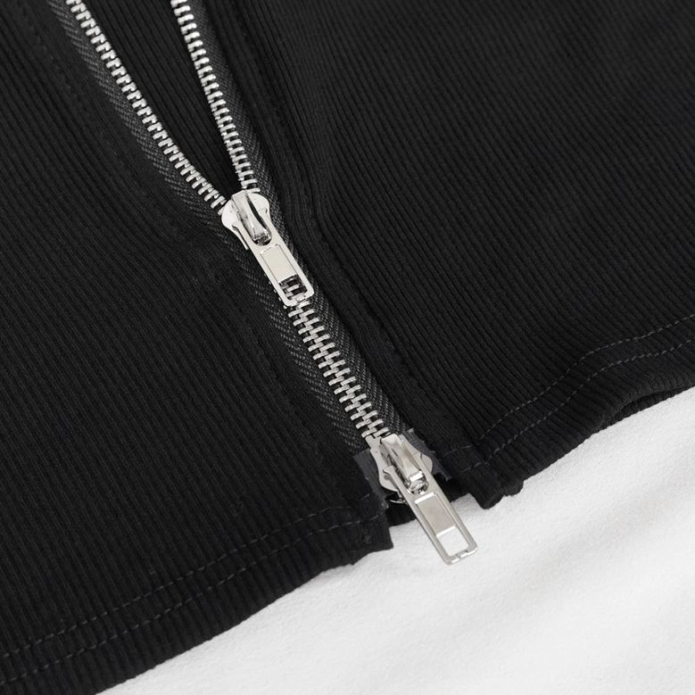 Black pentagram hooded crop top sleeves and cuff detail showing fitted design and short sleeve construction