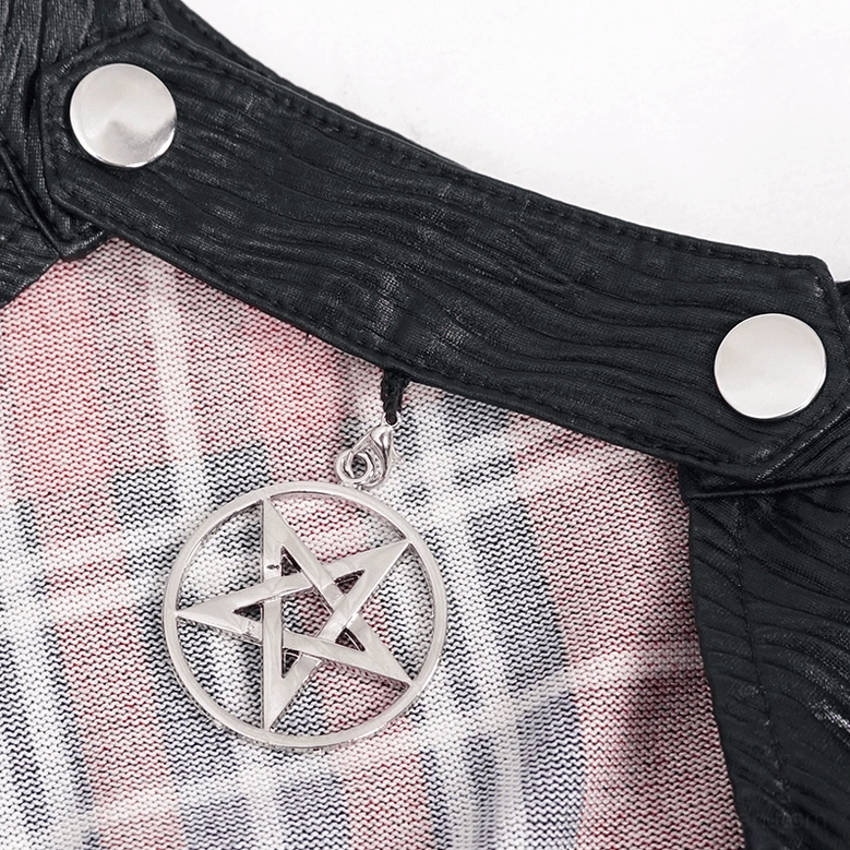 Black and red pentagram gothic plaid dress fit and silhouette - slim-fitting cut demonstration