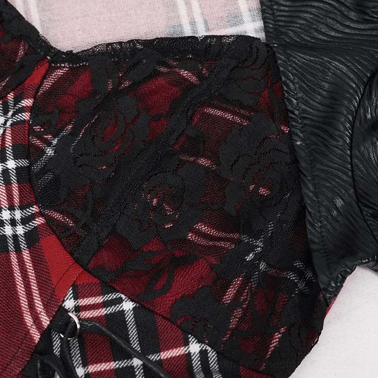 Black and red gothic plaid dress full-length view on model - alternative subculture aesthetic