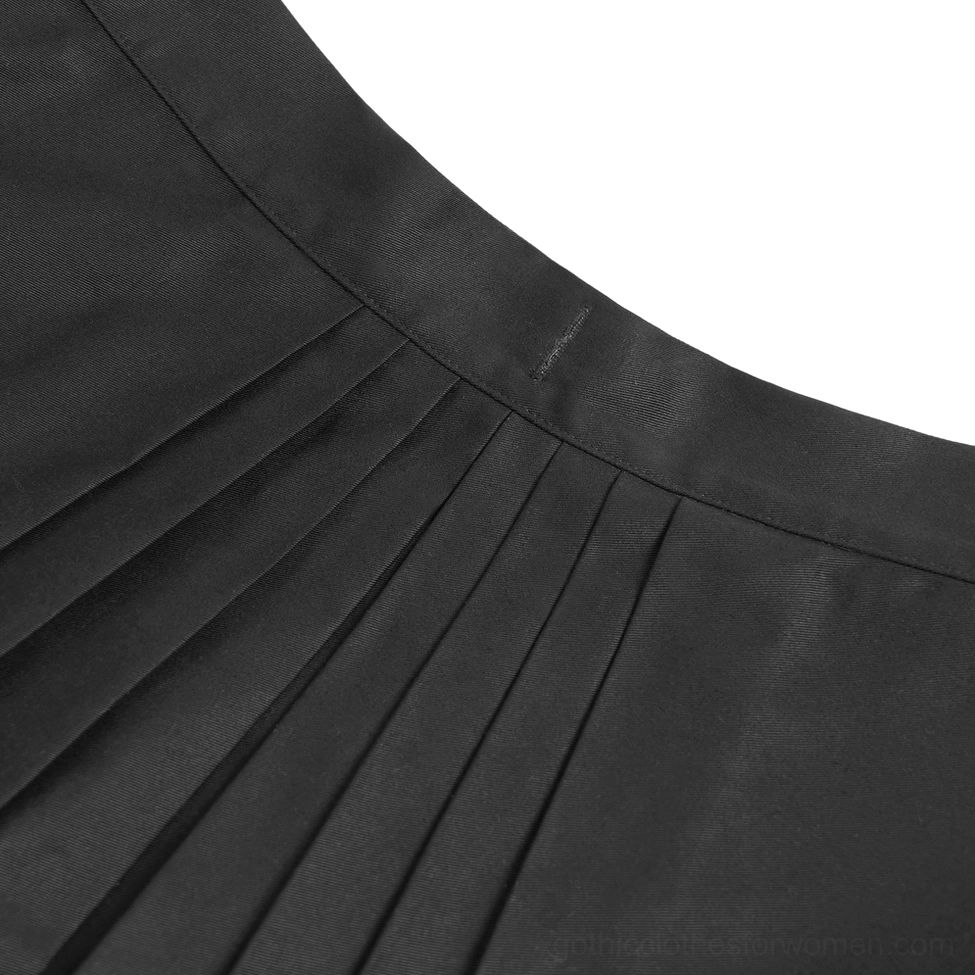 Black pentagram gothic maxi skirt detailed back view showing pentagram strap design and pleated construction