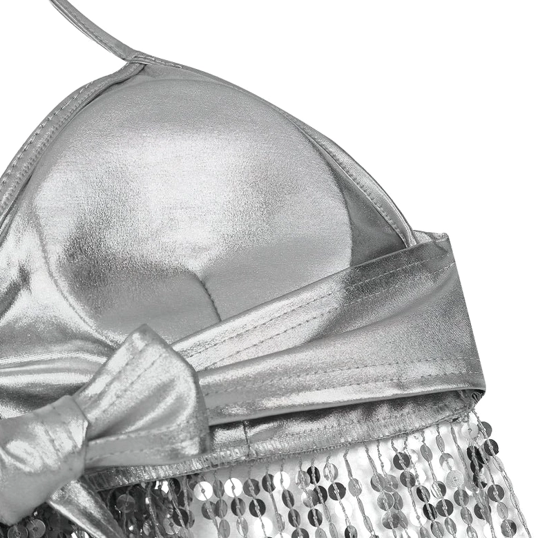 Performance sequin halter crop top stage wear perspective