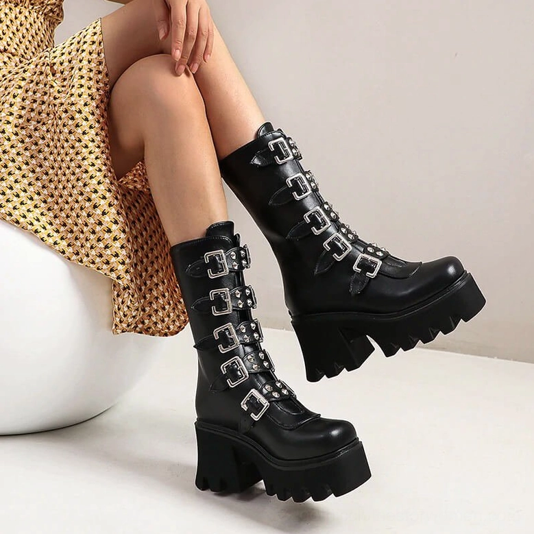 Platform combat boots alternative perspective displaying overall gothic aesthetic and styling