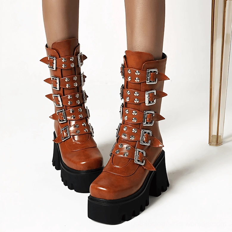 Platform combat boots structural side view demonstrating chunky sole and architectural silhouette