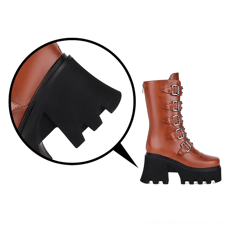 Alternative angle platform combat boots showcasing industrial aesthetic and military-inspired design