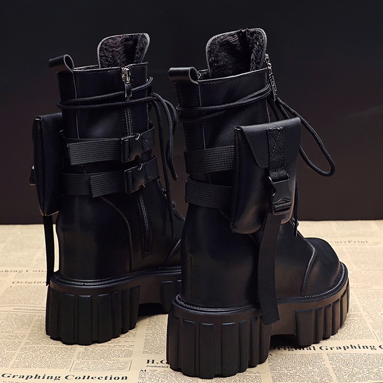 Platform combat boots mixed top and side angle view showcasing chunky lug sole and lace-up construction