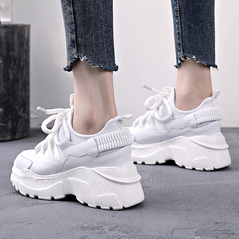 Platform sneaker heel counter and back section detail showing structural support and design