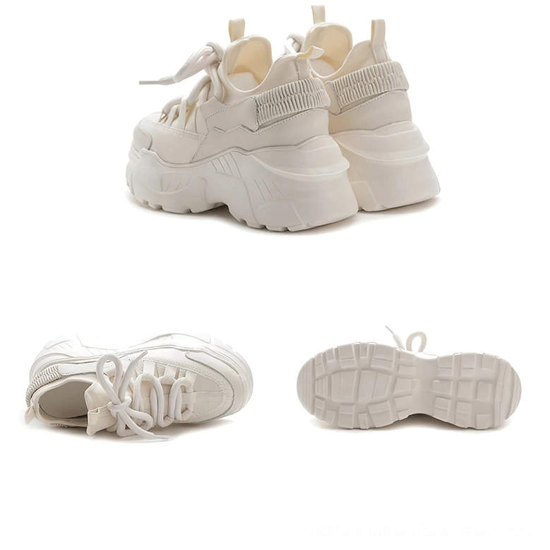 Women's platform sneaker showcasing genuine leather texture and construction quality
