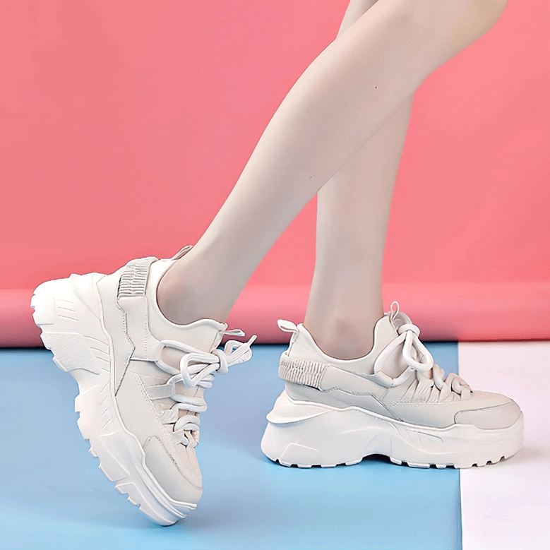 Platform leather sneaker detailed view of mesh lining and interior comfort materials