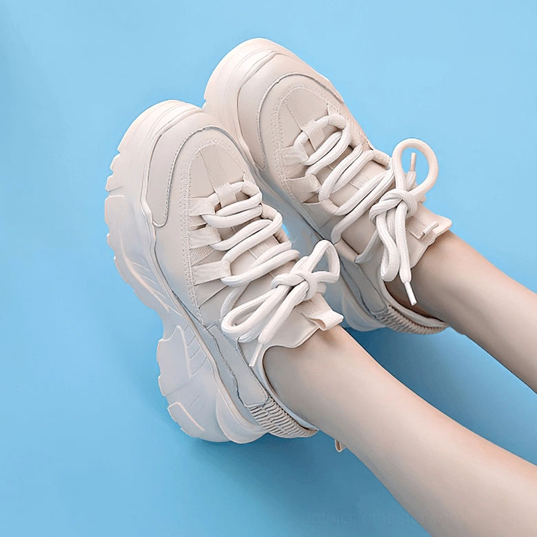 Women's platform sneaker cross-section view highlighting sole layers and insole cushioning
