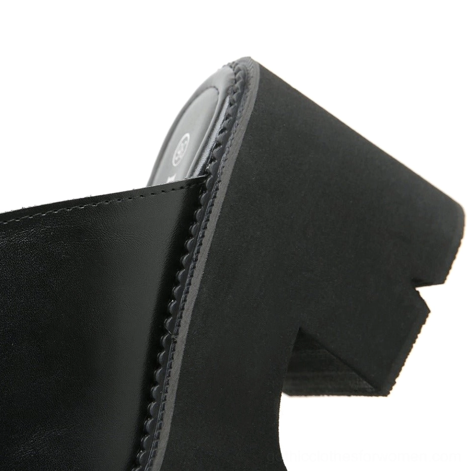 Side angle close-up of platform sole showing cutout under heel and lugged tread pattern