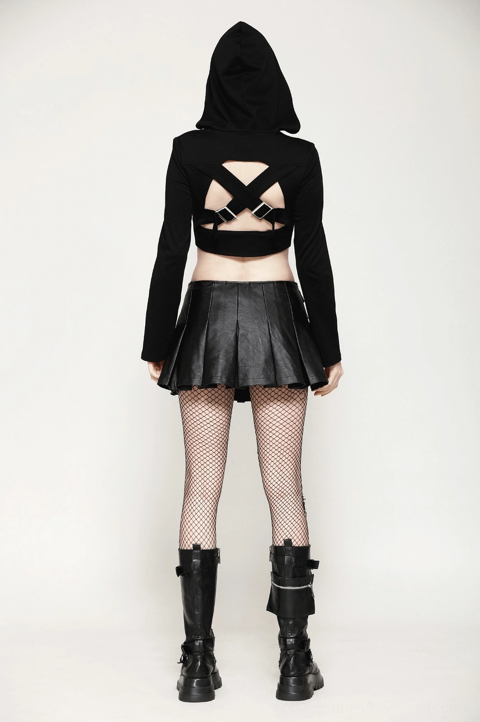 Pleated faux leather gothic mini skirt product showcase highlighting versatile styling and subcultural aesthetic