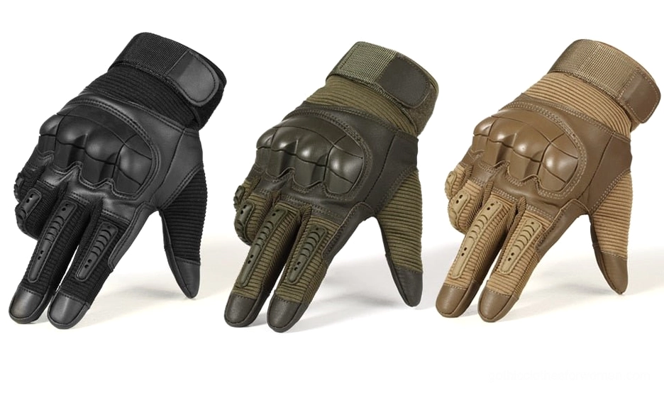 Premium tactical combat gloves with hard knuckle armor and textured grip surfaces