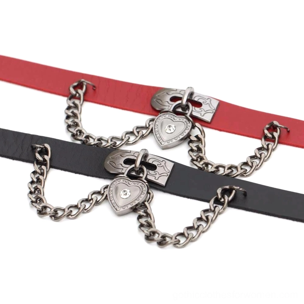 PU leather gothic choker necklace multiple color swatches - comprehensive color options display
