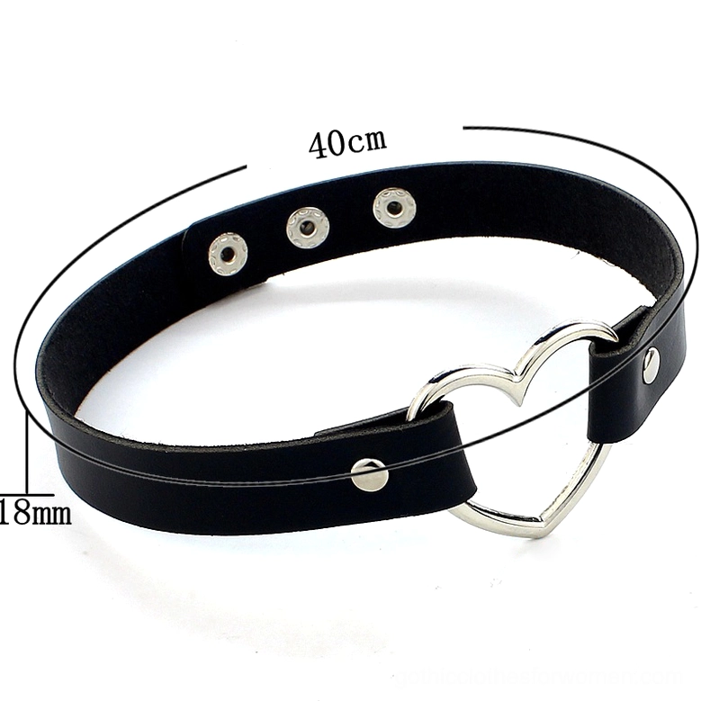 PU leather heart choker necklace collection featuring multiple color options with adjustable snap fasteners and gothic aesthetic