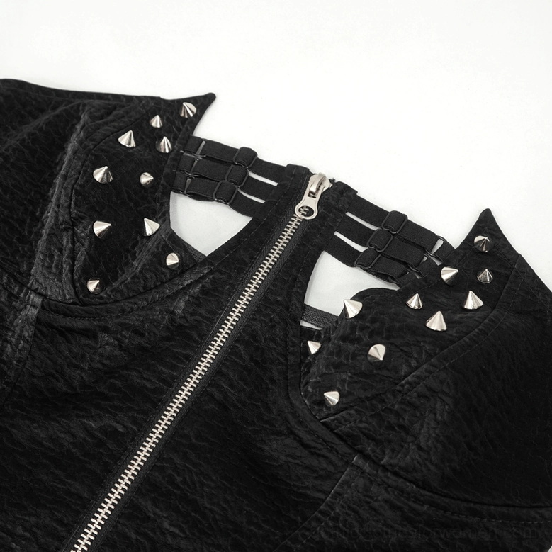 Alternative angle view of black rivet corset top highlighting industrial punk aesthetic