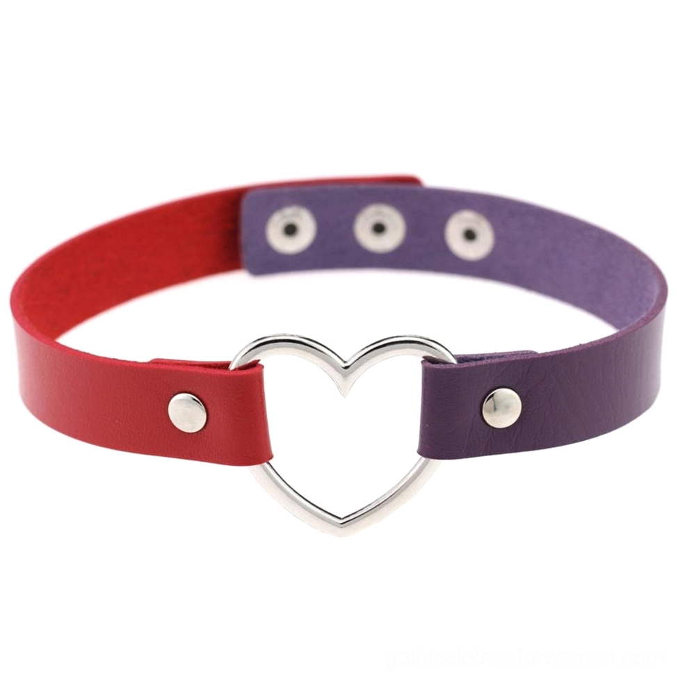 Purple and dark red gothic choker with heart pendant, regal alternative fashion necklace for women