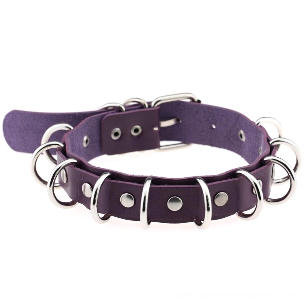 Purple PU leather choker featuring bold zinc alloy metal studs and buckle closure