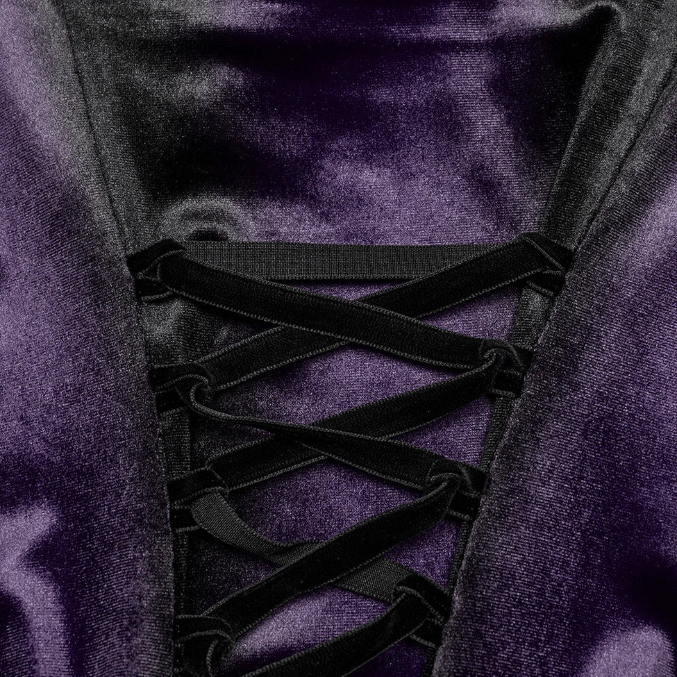 Purple ombre gothic velvet slip dress styled with gothic accessories and boots - complete look