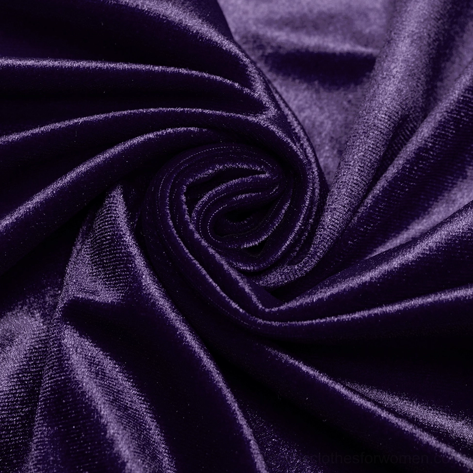Purple velvet gothic long sleeve top overall product view with metal buckle front closure and dramatic hem