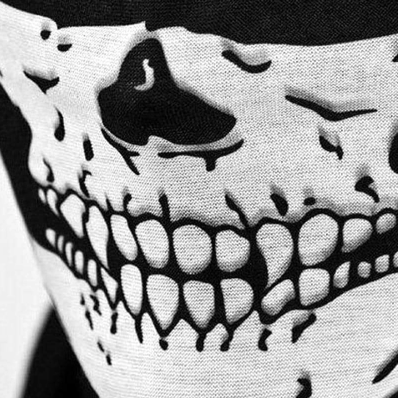 Purple skull gothic balaclava, mysterious purple skull print on black seamless fabric